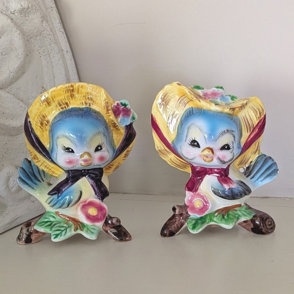 Vtg PY Miyao Japan Bluebird Salt and Pepper Shakers B897 Anthropomorphic Birds